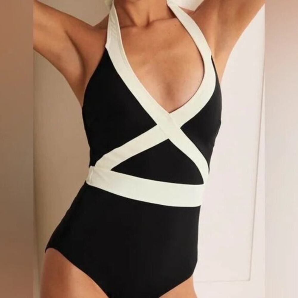 Boden Kefalonia Black and White Halterneck Swimsuit